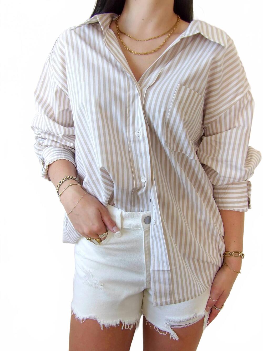 NEW PAPERMOON the cabana button down shirt in taupe